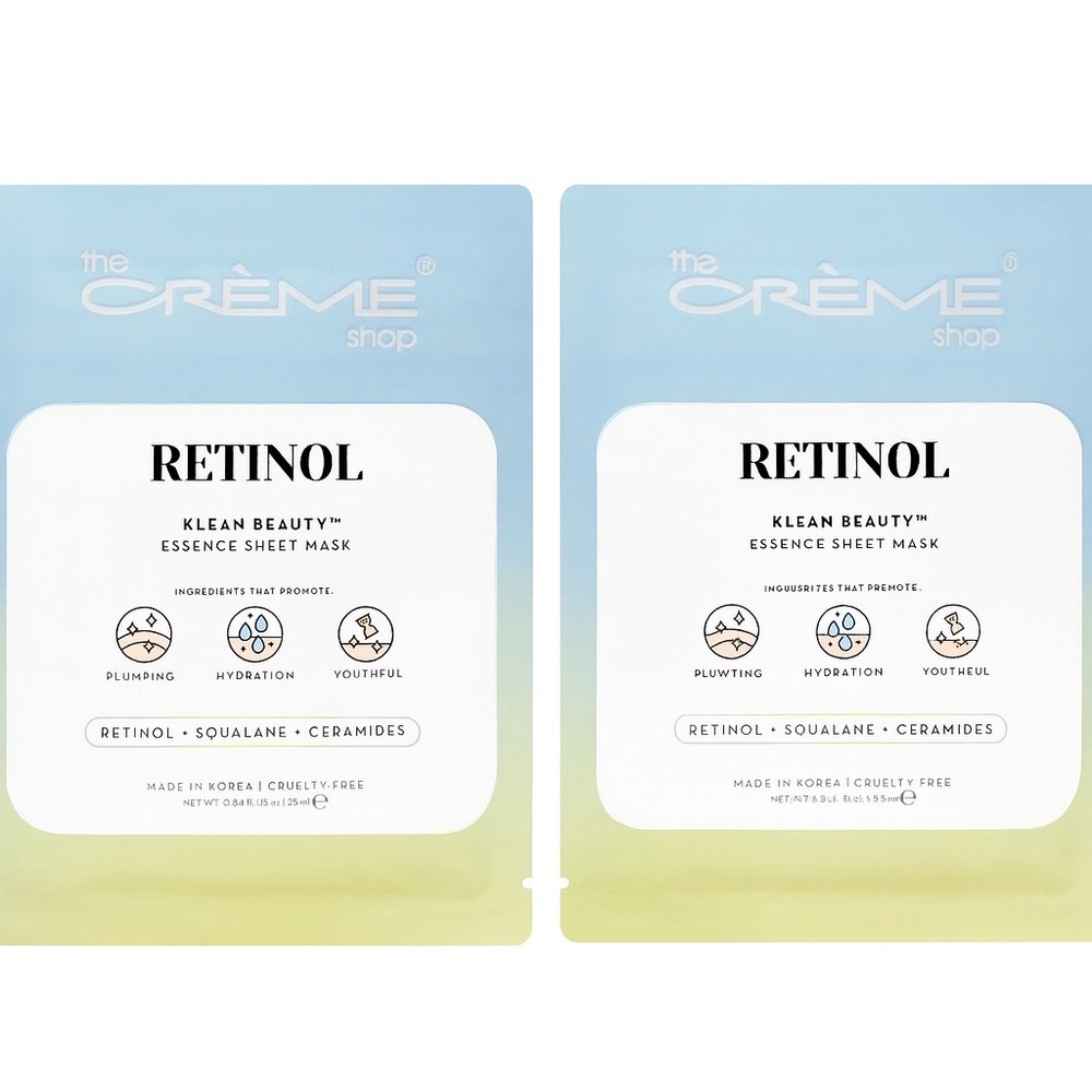 The Creme‎ Shop Retinol Klean Beauty Essence Sheet Mask 2 Pack K-Beauty Skincare